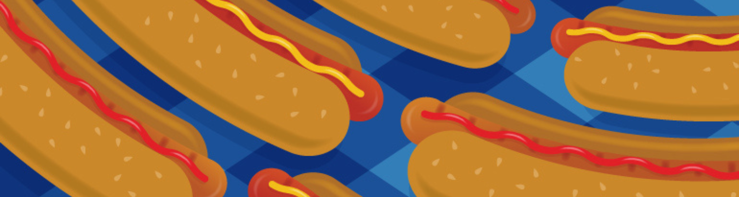 animated hot dogs on checkered tablecloth