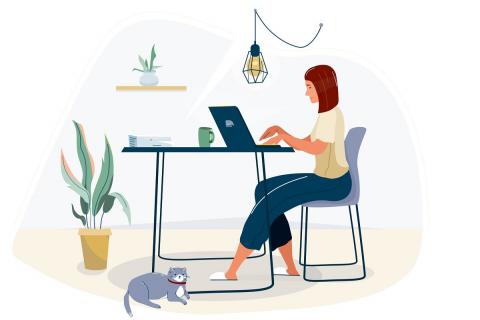 woman working remotely at desk