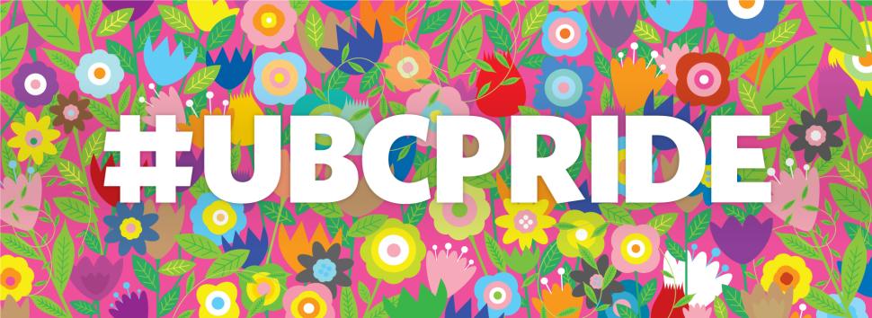 Colourful flowers and UBC Pride hashtag
