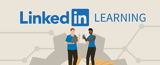 LinkedIn Learning logo and two animated figures collaborating